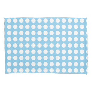White on Baby Blue Large Horizontal Polka Dots Pillowcase