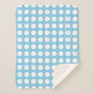 White on Baby Blue Large Horizontal Polka Dots Sherpa Blanket