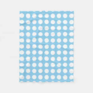 White on Baby Blue Large HorizontalPolka Dots Fleece Blanket