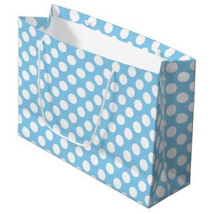 White on Baby Blue Large Size Polka Dots Gift Bag