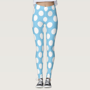 White on Baby Blue Large Size Polka Dots Leggings