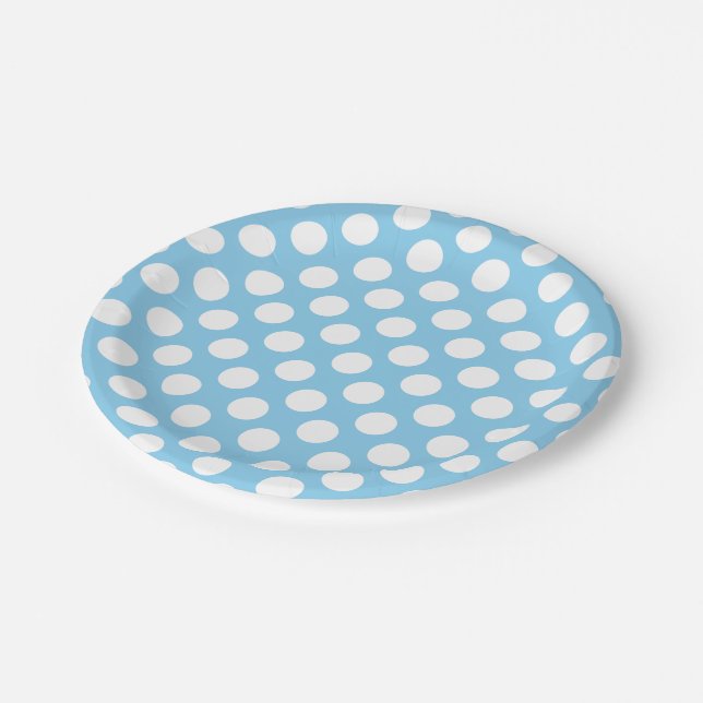 White on Baby Blue Large Size Polka Dots Paper Plate (Angled)