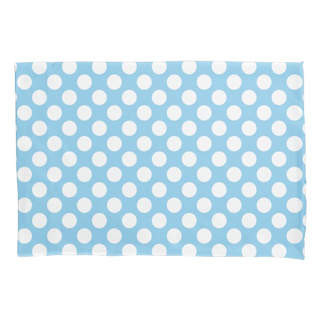 White on Baby Blue Large Size Polka Dots Pillowcase (Front)