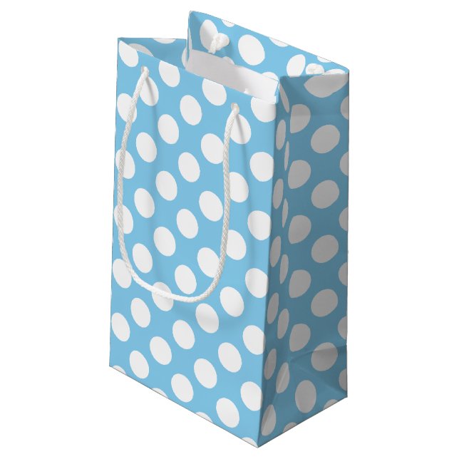 White on Baby Blue Large Size Polka Dots Small Gift Bag (Back Angled)