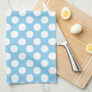 White on Baby Blue Large Size Polka Dots Tea Towel