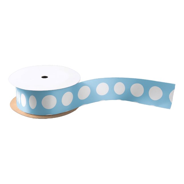 White on Baby Blue Medium Horiz. Polka Dots Ribbon Satin Ribbon (Spool)