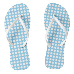 White on Baby Blue Medium Horizontal Polka Dots Flip Flops