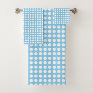 White on Baby Blue Medium Size Horiz. Polka Dots Bath Towel Set