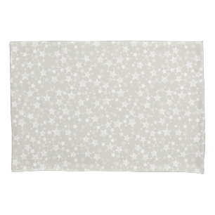 White on Beige Lino Print Stars Pattern Pillowcase