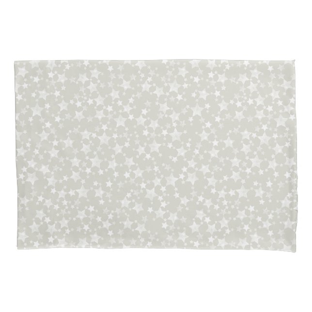 White on Beige | Lino Print Stars Pattern Pillowcase (Front-Left)
