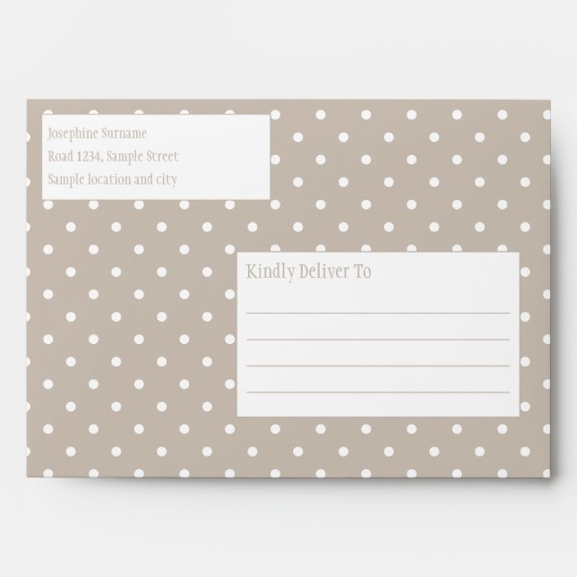White On Beige Polka Dots Pattern Custom Text Envelope (Front)