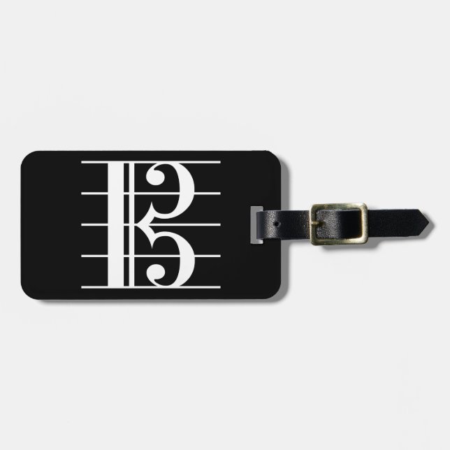 White-on-Black Alto Clef Luggage Tag (Front Horizontal)