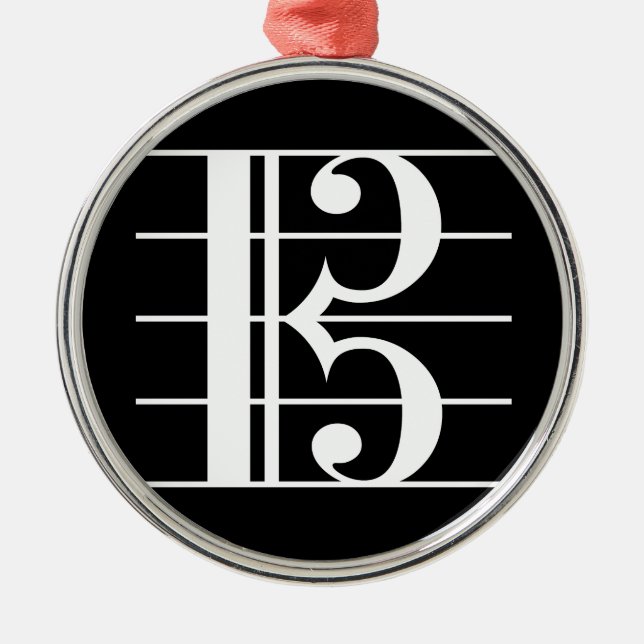 White-on-Black Alto Clef Metal Tree Decoration (Front)