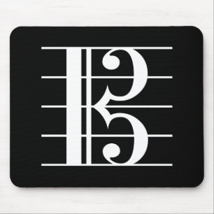 White-on-Black Alto Clef Mouse Mat