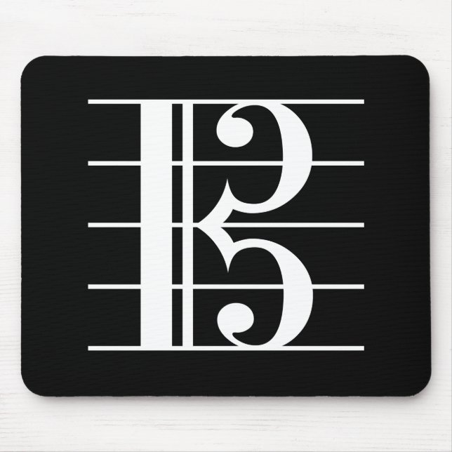 White-on-Black Alto Clef Mouse Mat (Front)