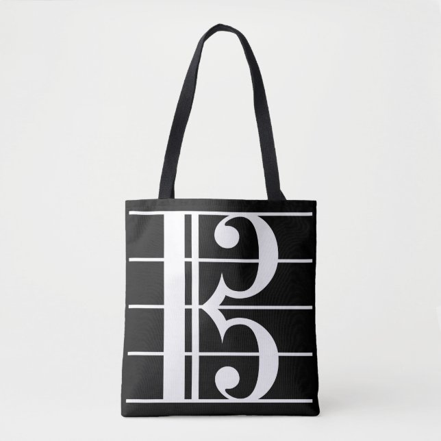 White-on-Black Alto Clef Tote Bag (Front)