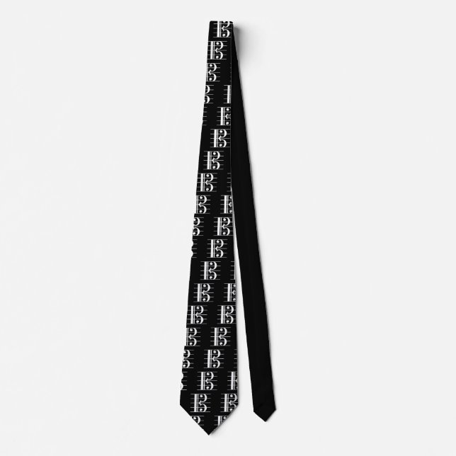 White-on-Black Alto Clefs Tie (Front)