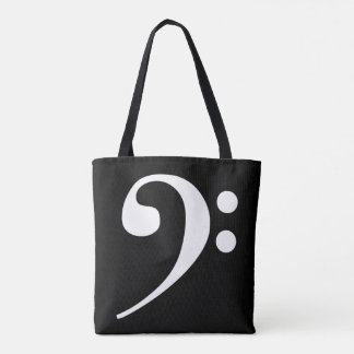 White-on-Black Bass Clef Tote Bag