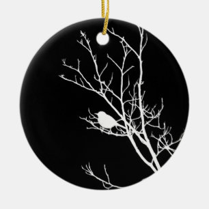 White On Black Bird Silhouette, 2016 - Ceramic Tree Decoration