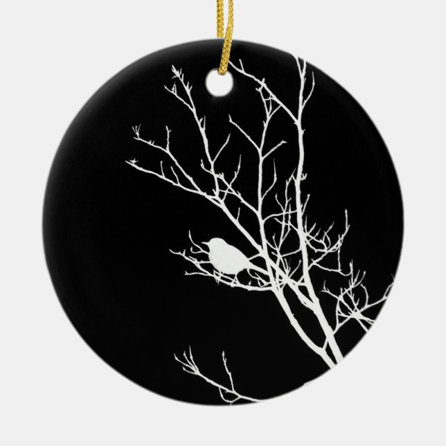 White On Black Bird Silhouette, 2016 - Ceramic Tree Decoration (Front)