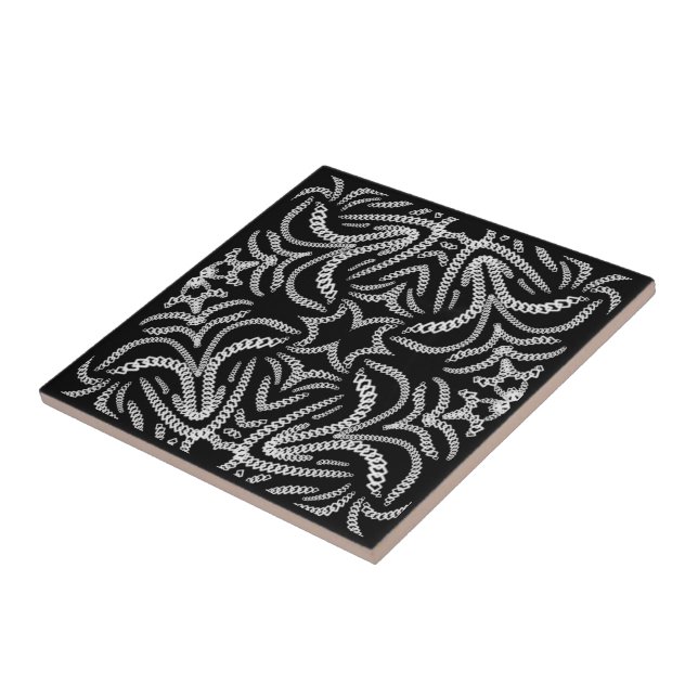 White On Black Chain Linked Repeating Pattern Art Tile (Side)