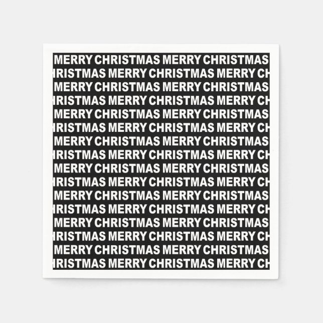 White on Black Christmas Typography Paper Napkin (Front)
