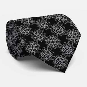 White On Black Circular Pulsar Symmetry Pattern Tie