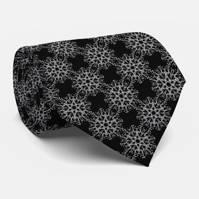 White On Black Circular Pulsar Symmetry Pattern Tie (Rolled)