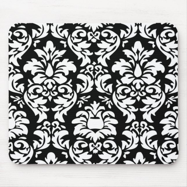 White On Black Damask Mousepad (Front)