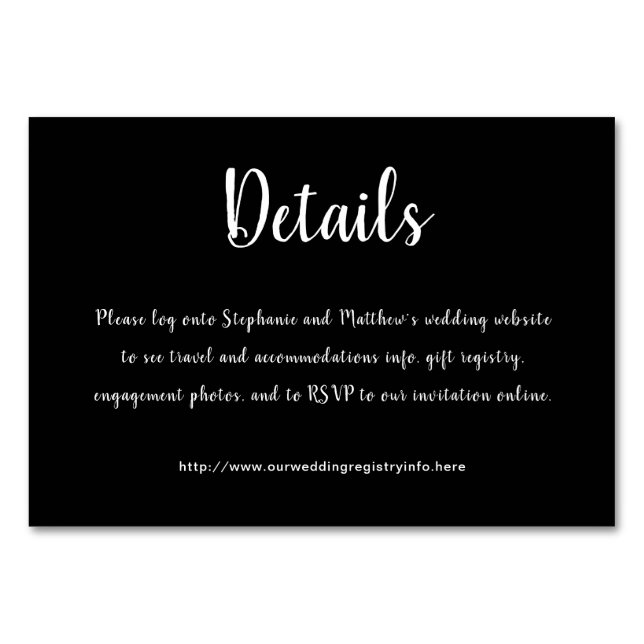 White on Black Details Directions Enclosure Cards (Front)