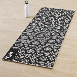 White on black dots geometric pattern yoga mat