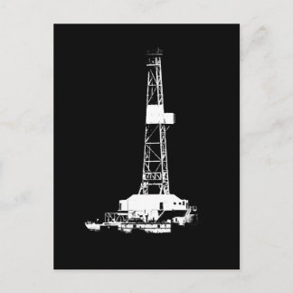 White on Black Drilling Rig Silhouette Postcard