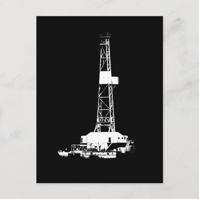 White on Black Drilling Rig Silhouette Postcard (Front)