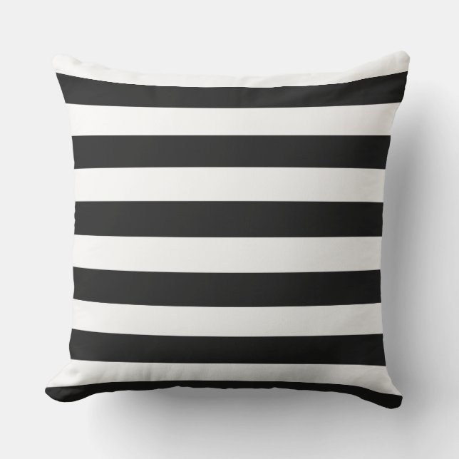 WHITE on BLACK Elegant Stylish Modern Stripes Outd Cushion (Front)