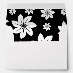 White on Black Floral Array, Graphic Flowers Envelopes