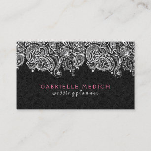 White On Black Floral Paisley Lace Business Card