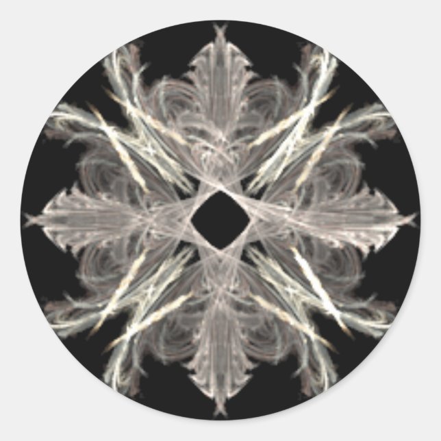 White on Black Fractal Art Design Classic Round Sticker (Front)