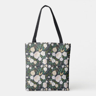 White On Black Garden Midnight Floral Tote Bag