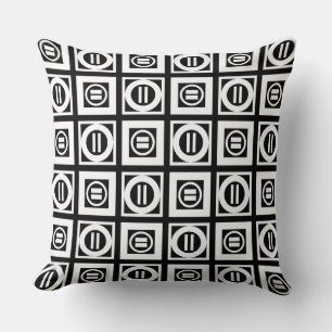 White on Black Geometric Equal Sign Pattern Cushion
