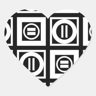 White on Black Geometric Equal Sign Pattern Heart Sticker
