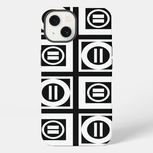 White on Black Geometric Equal Sign Pattern iPhone Case (Back)