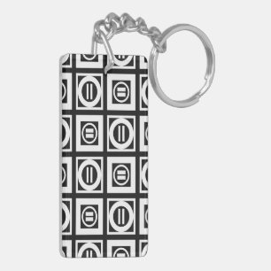 White on Black Geometric Equal Sign Pattern Key Ring