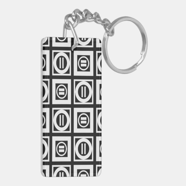 White on Black Geometric Equal Sign Pattern Key Ring (Back Left)