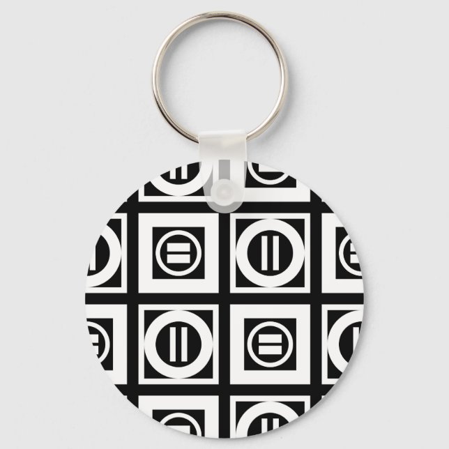 White on Black Geometric Equal Sign Pattern Key Ring (Front)