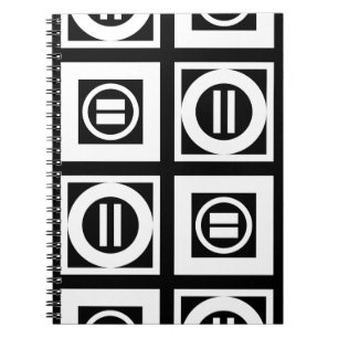 White on Black Geometric Equal Sign Pattern Notebook