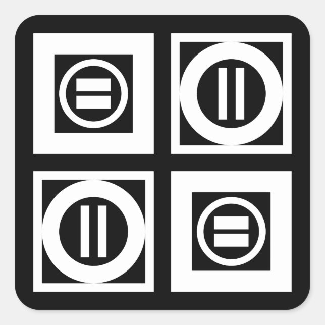 White on Black Geometric Equal Sign Pattern Square Sticker (Front)