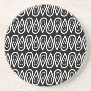 White on Black Hand-Drawn Droplet Pattern Coaster