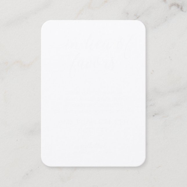 White on Black In Lieu Of Favours Charity Wedding Place Card (Front)