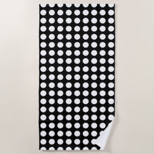 White on Black Large Size Horizontal Polka Dots Beach Towel