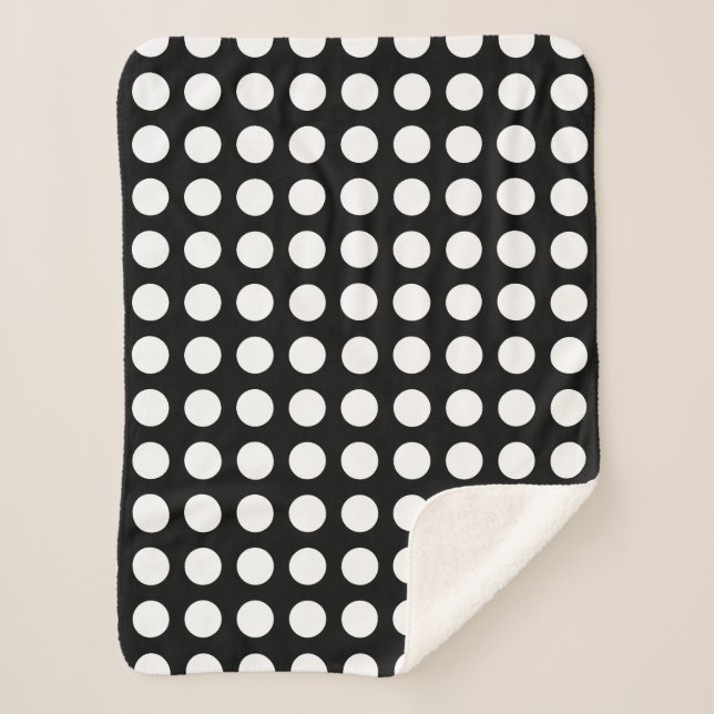 White on Black Large Size Horizontal Polka Dots Sherpa Blanket (Front)